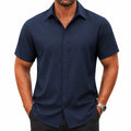 Camicia uomo L in poliestere blu navy a maniche corte per look casual elegante