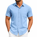 Camicia uomo L in tessuto leggero azzurro a maniche corte con taschino stile casual