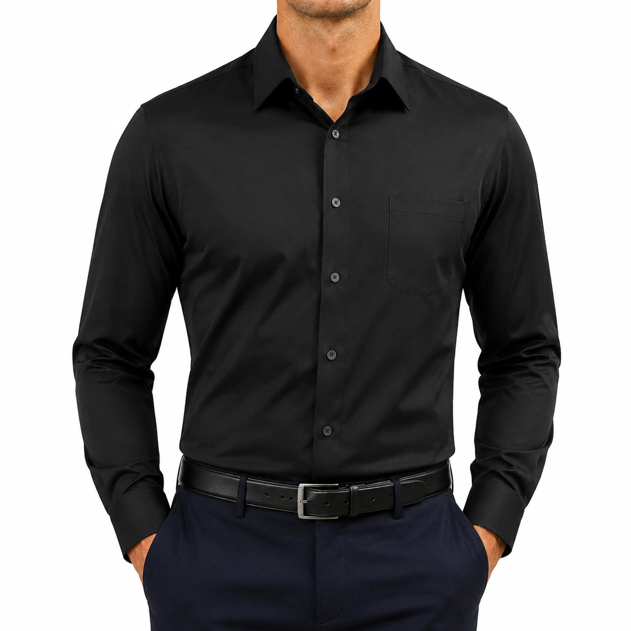 Camicia uomo M nera a maniche lunghe con taschino stile formale