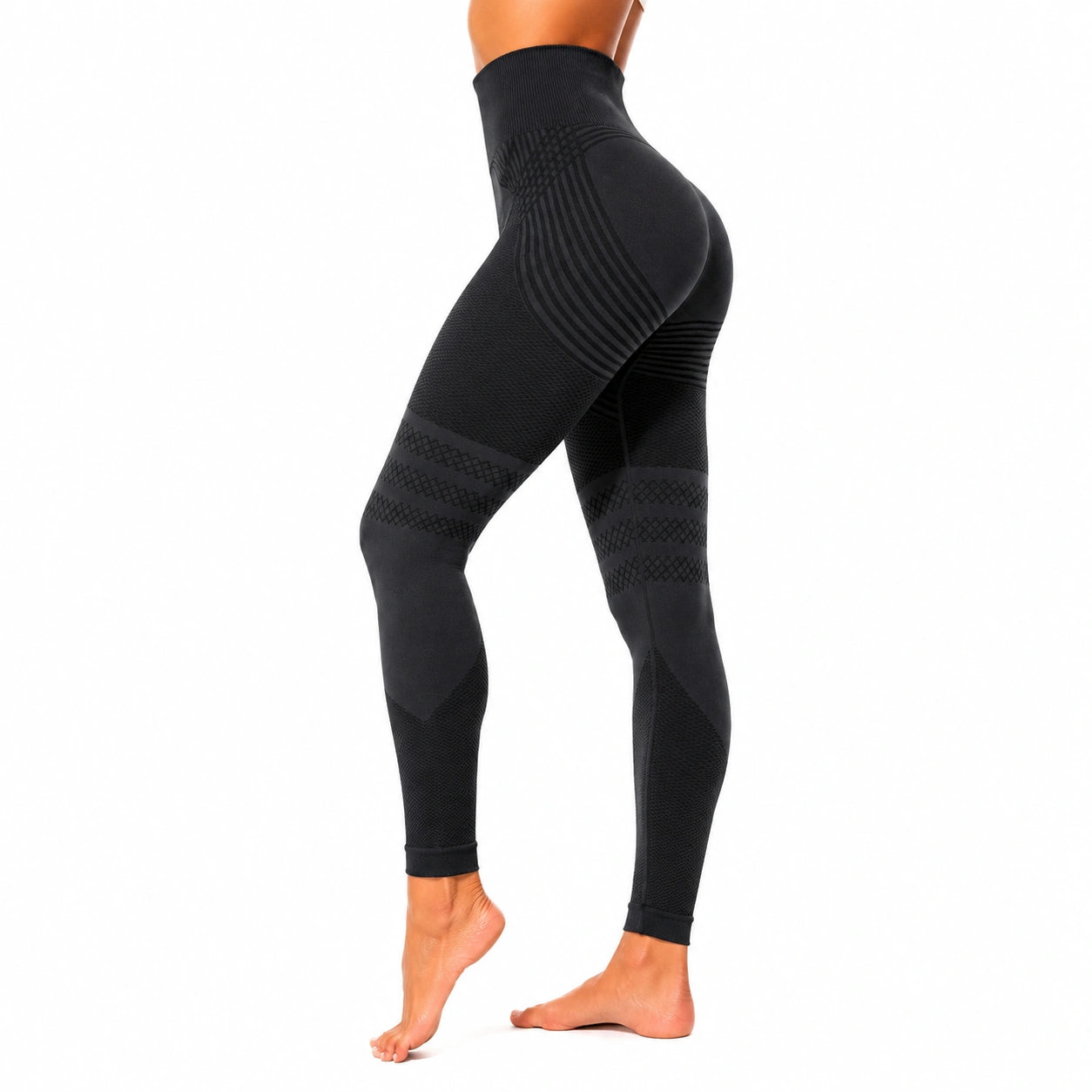 Leggings sportivi donna taglia S in tessuto elasticizzato nero a vita alta contenitiva