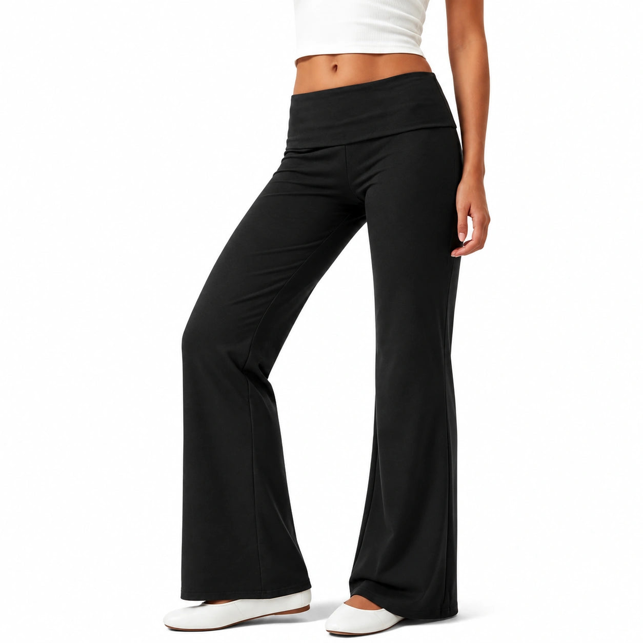 Pantaloni donna taglia M in tessuto elasticizzato nero a gamba ampia