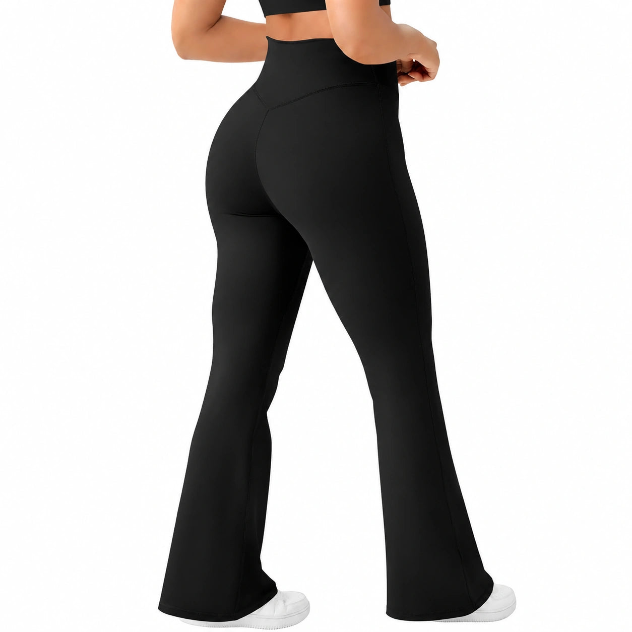 Leggings donna S neri in tessuto elasticizzato a vita alta con gamba svasata