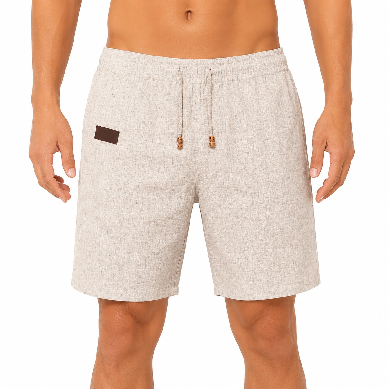 Pantaloncini uomo taglia M in tessuto effetto lino beige - vita elastica casual