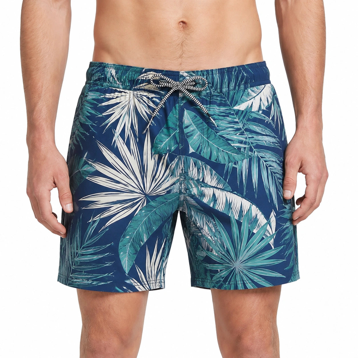 Costume da bagno uomo taglia M in tessuto sintetico blu con stampa tropicale - vita regolabile