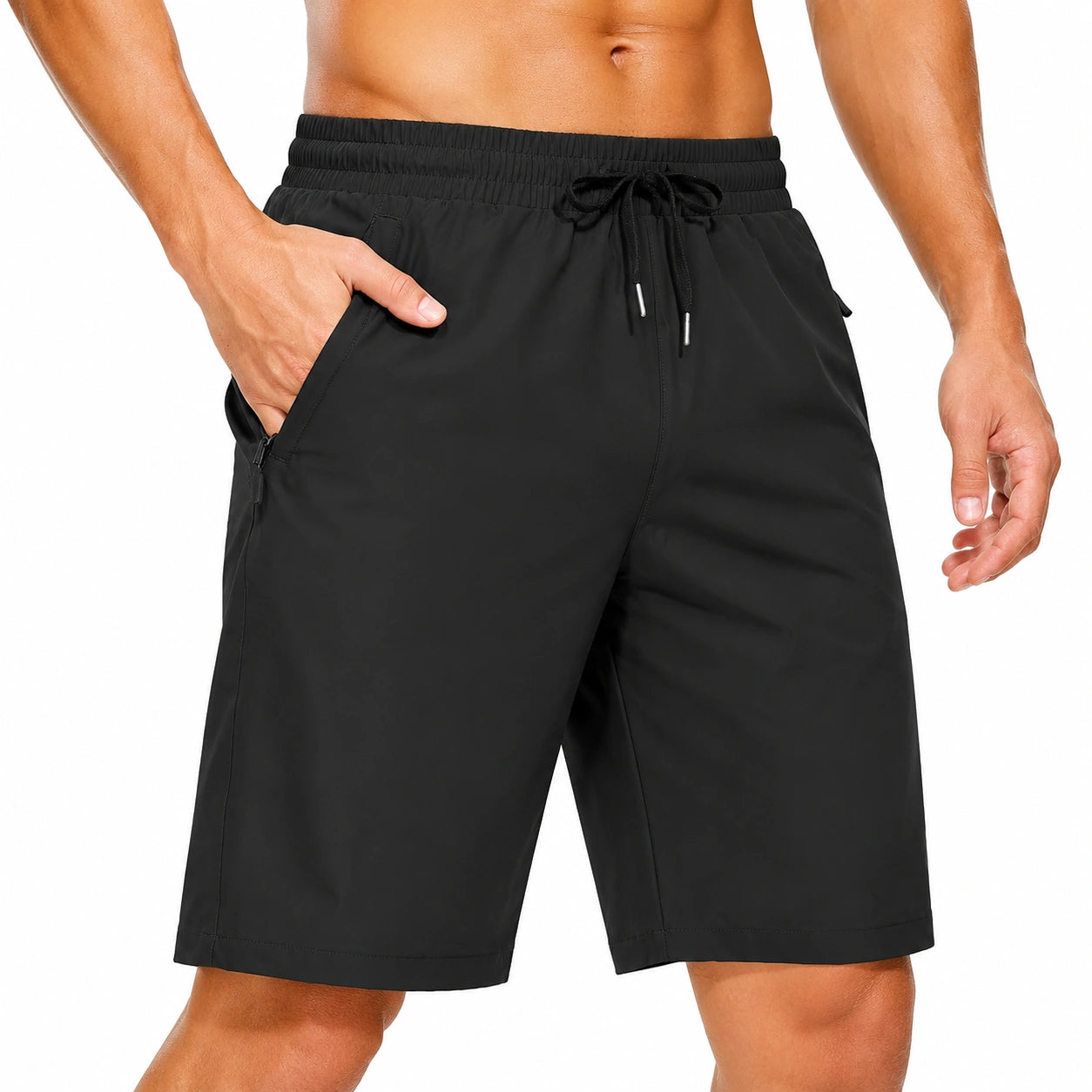 Pantaloncini uomo taglia M neri in tessuto tecnico con tasche zip stile sportivo