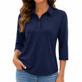 Polo donna taglia M blu navy in tessuto liscio a maniche tre quarti