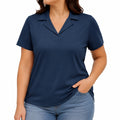 Polo da donna M blu navy a maniche corte con colletto classico stile casual