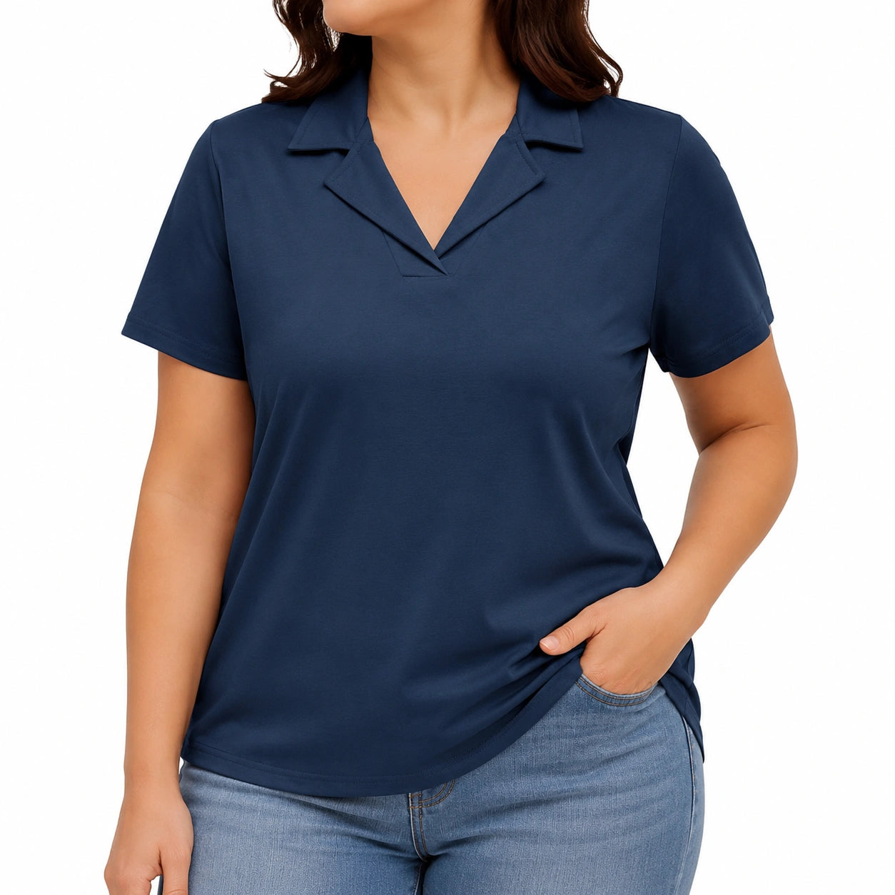Polo da donna M blu navy a maniche corte con colletto classico stile casual