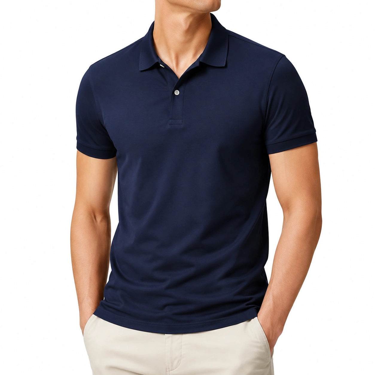 Polo uomo taglia M in tessuto blu navy a maniche corte stile casual