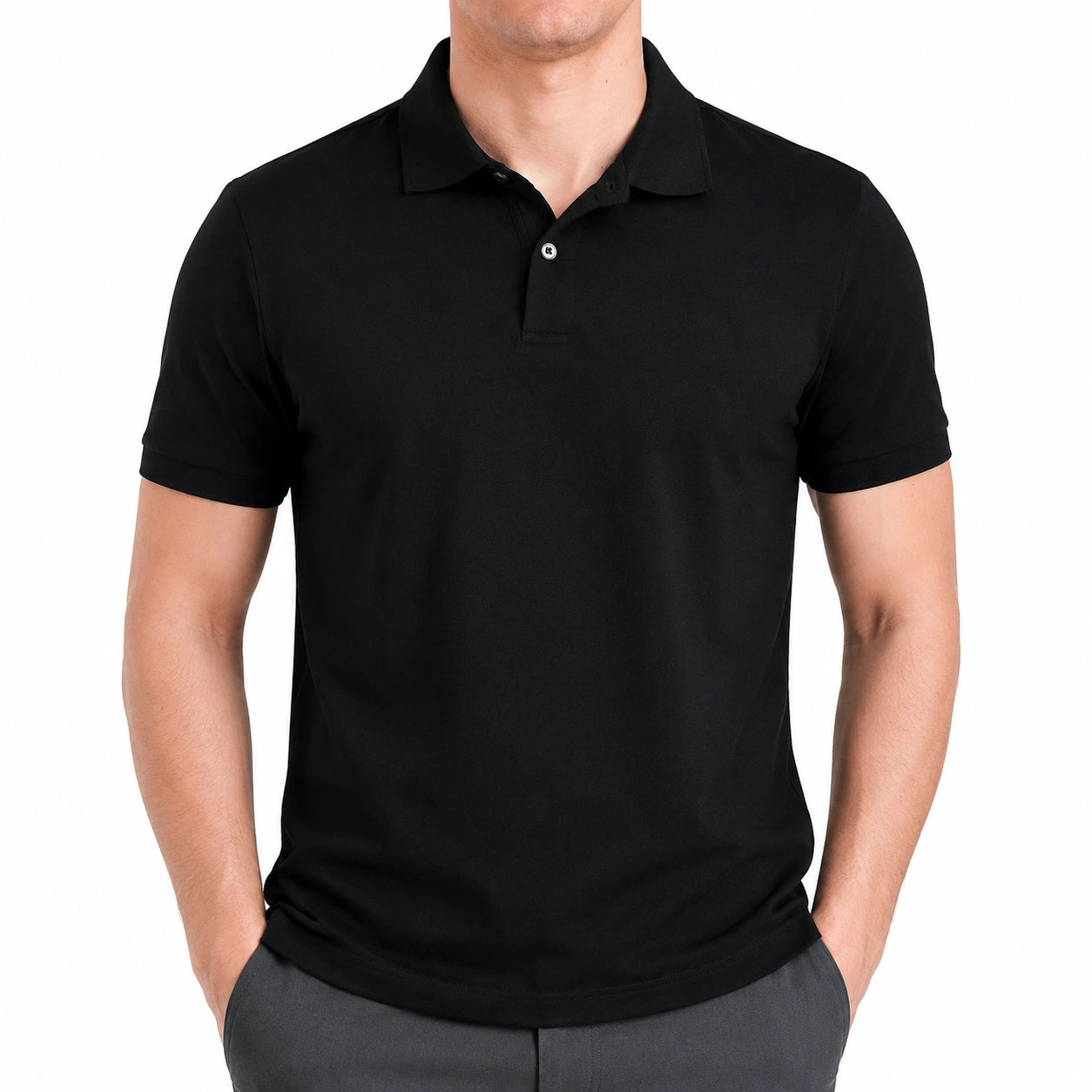 Polo uomo taglia L in tessuto nero a maniche corte stile casual