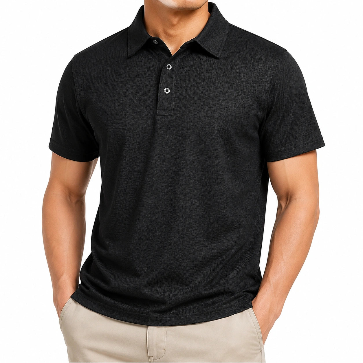 Polo uomo taglia L in tessuto nero a maniche corte stile casual