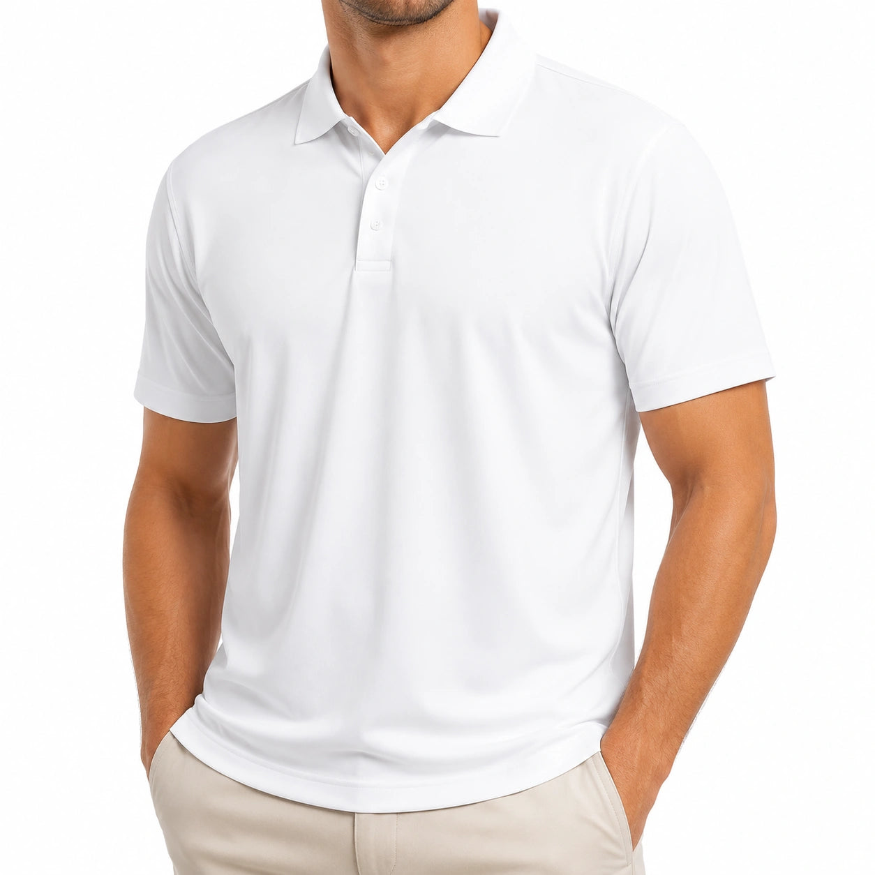 Polo uomo taglia M bianca a maniche corte in tessuto tecnico stile casual