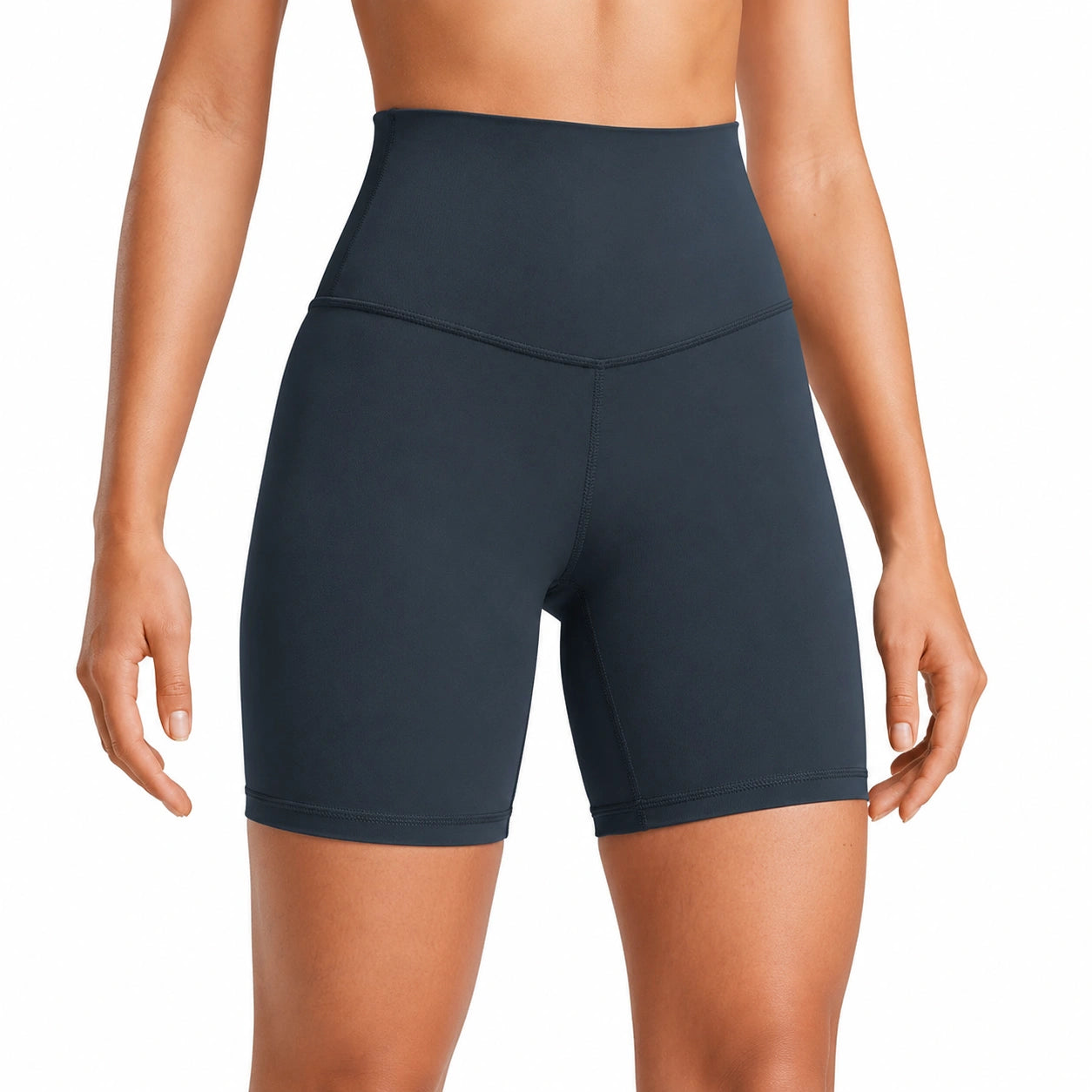 Pantaloncini ciclisti da donna taglia S in tessuto elasticizzato blu navy a vita alta per allenamento