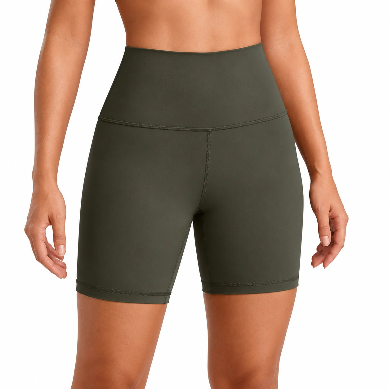 Pantaloncini ciclista donna taglia S in tessuto elasticizzato verde oliva a vita alta per allenamento