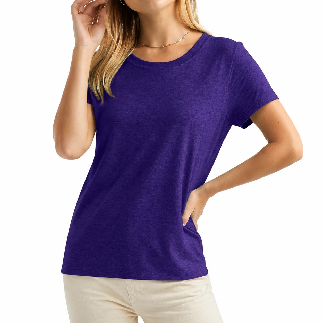 T-shirt donna taglia M in cotone viola a maniche corte vestibilità regolare