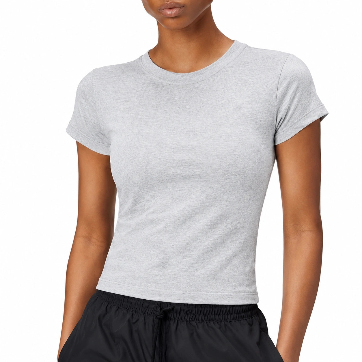 T-shirt donna S in jersey grigio chiaro a maniche corte girocollo