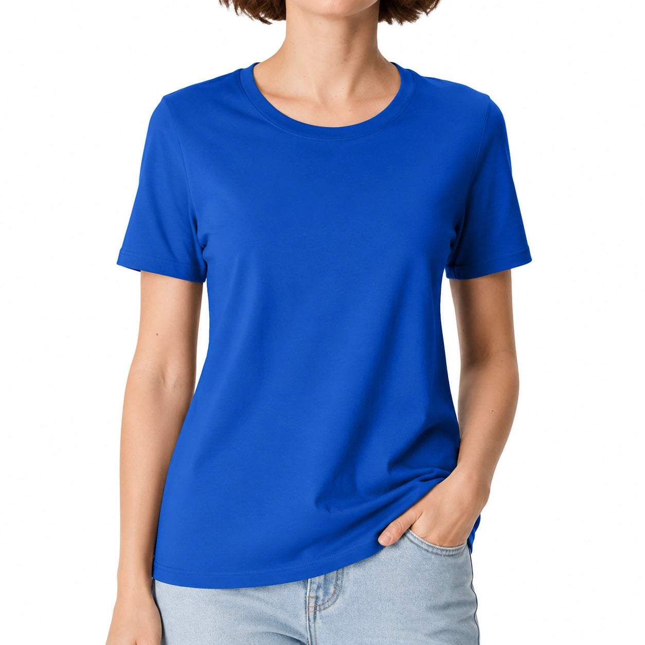 T-shirt donna S blu a maniche corte in tessuto sintetico stile casual