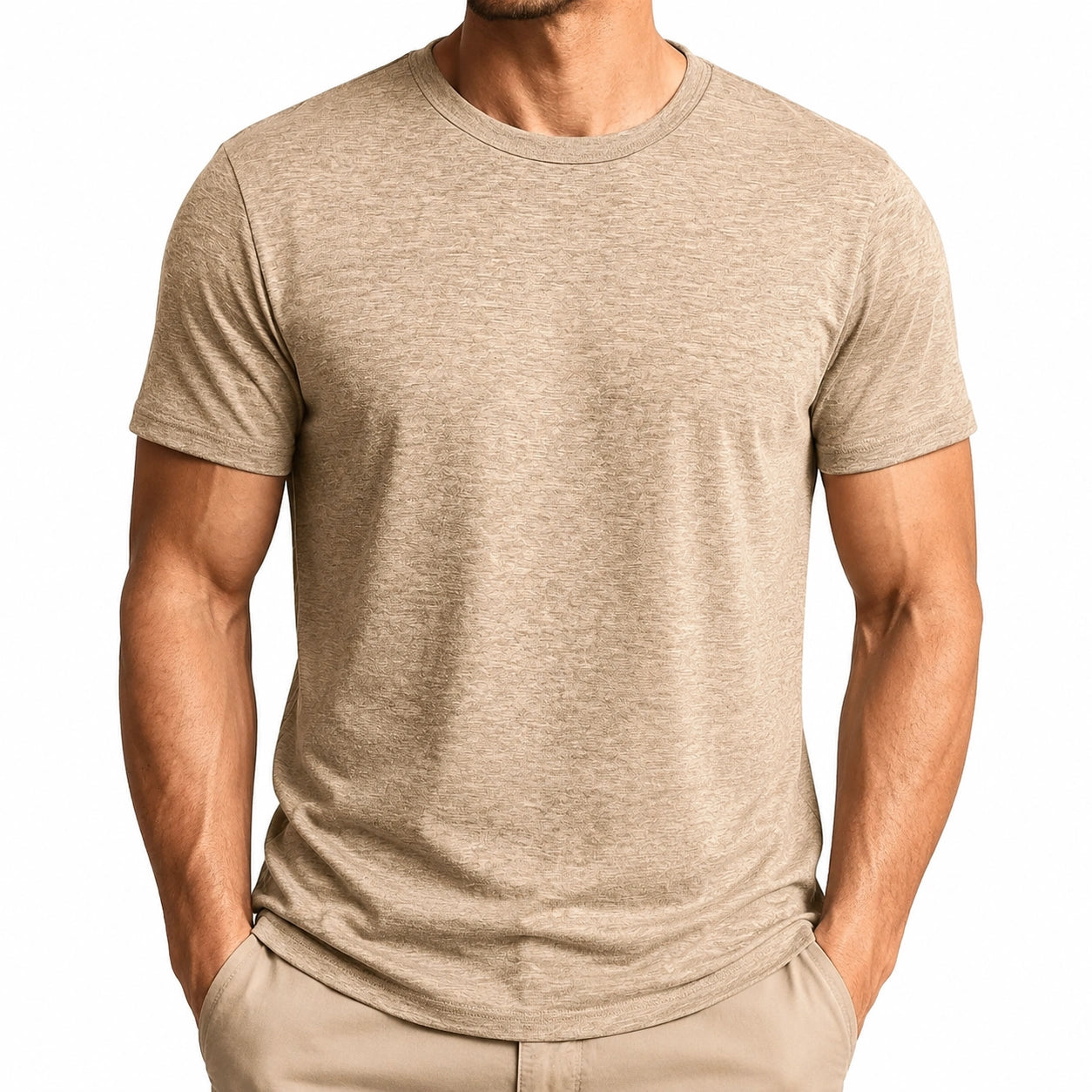 Maglietta uomo taglia M in tessuto effetto fiammato beige - maniche corte girocollo casual