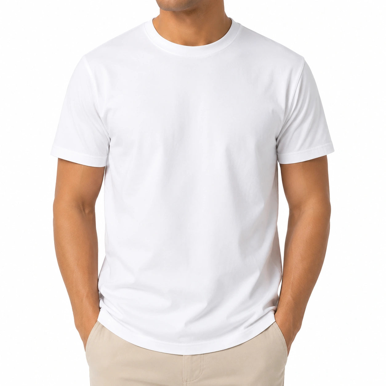 T-shirt uomo M in tessuto bianco a maniche corte girocollo tinta unita