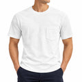 T-shirt uomo M in cotone bianco con taschino - girocollo a manica corta